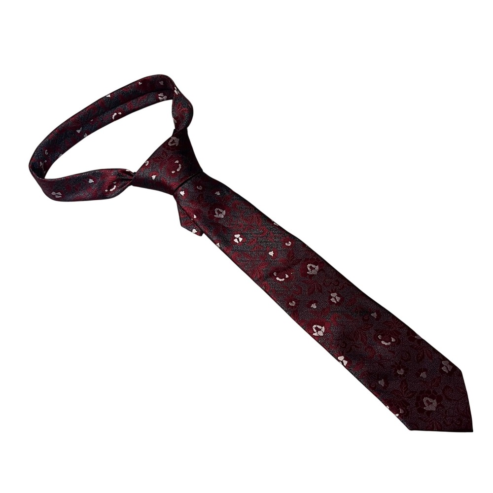 Stacy Adams Mens Burgundy Red Floral Paisley Microfiber Hand Made Necktie